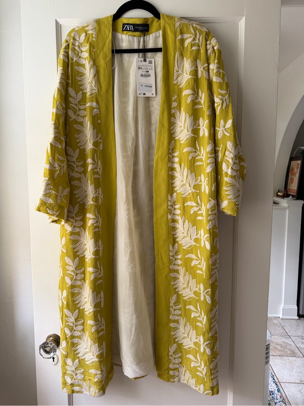 Zara embroidered kimono-style open front jacket